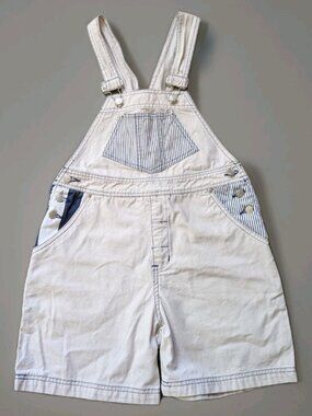 Vintage 90s Esprit Kids Shortalls Size 128 (7/8) Striped Pockets Short Overalls